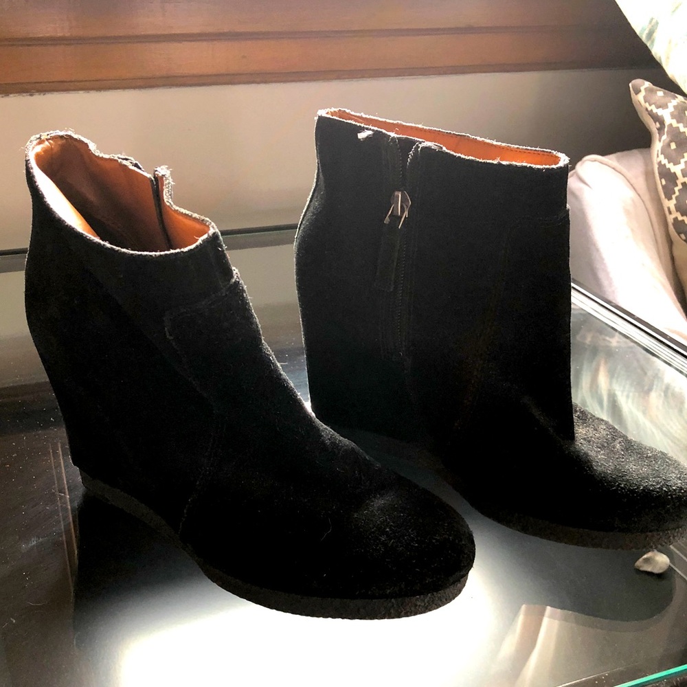 Nine West Black Suede Wedge Heeled Booties
